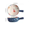 Bowls Japanese Style Ceramic Bowl With Handle Breakfast Noodle Fruit Forest Animal Design Dessert Soup Restaurant Home