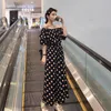 Kvinnors jumpsuits Rompers Boho Chic Polka Dot Jumpsuit 2023 Off Shoulder Flunce Korean Overallar Soe Up Wide Ben Elegant For Women DD2160W