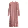 Casual Dresses Lace Stitching Sweater Women Autumn Winter Long Straight Dress Knitted Maxi Retro Lady Ribbed Robe Pullover DressCasual