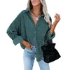 Kvinnor Bluses Women Corduroy Shirts 2023 Fashion Pockets Overdimensionerade vintage -knappar Långärmad Löst kvinnliga rena färgtoppar