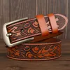 Belts Vintage Carved Craft Men's Belt Real Cowhide Fashion Personality Embossed Jeans BeltBelts Enek22