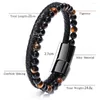 Strand Fashion Tiger Eye Stone Bracelet en cuir double couche perlé pour hommes Charme en acier inoxydable Fermoir magnétique Bracelet Année Cadeau