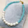 Charm Bracelets Natural Stone Blue 2 4mm Chalcedony Jades Abacus White 7-8mm Pearl Beads Original Bangle Jewelry 7.5inch B2981