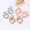 Stud Fashion Jewelry Heart Earrings Hollowed Metal Double Peach Drop Delivery Dhqju