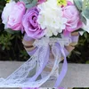 Decorative Flowers Bride Bridesmaid Wedding Bouquet Silk Ribbon Rose Artificial Holding Flower Marry Accessories Favors Decor