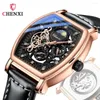 Armbandsur chenxi herrar mekaniska klockor mode cool skelett tourbillon mån fas automatisk armbandsur lyxskinnsklocka för män