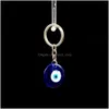 Nyckelringar Fashion Jewelry Turkish Symbol Evil Eye Ring Vintage Glass Blue Keychain Drop Delivery Dhadw