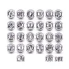 Silver Authentic 925 Sterling Sier 26 Letters Beads Crystal Big Hole Loose Alphabet Charms For Bracelets Jewelry Making Craft Drop De Otogc