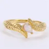 Wedding Rings White Blue Opal Engagement Ring Classic Feather Water Drop Stone Vintage Gold Silver Color For Women Jewelry