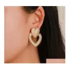 Stud Fashion Jewelry Heart Earrings Hollowed Metal Double Peach Drop Delivery Dhqju