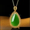 H￤nge halsband jade halsband naturliga Hetian Green Oval Retro Unikt Gold Craft Charm Womens Sier Jewel Jasper Nec Yydhome Drop Dht7o