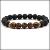 Fili di perline Pietra lavica nera naturale Perline Chakra Bracciale elastico Diffusore di olio essenziale Roccia vulcanica Cristallo curativo Nce Bead Otx9X