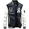 Mens Jackets Fleece Pilot Leather Jacket Hombre Embroidery Baseball Men Letter Stand Collar Pu Hip Hop Coats Plus Size 4XL 230203