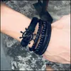 Charm Bracelets Vintage Leaf Feather Mtilayer Wood Leather Bracelet Men Fashion Braided Handmade Star Rope Wrap Bangles 4 Pcs/Set Dr Otfqd