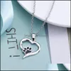 Pendant Necklaces Heart Necklace Cute Animal Dog Love Hollow Pet Paw Footprint For Women Girls Jewelry Shaped Claw Vipjewel Drop Del Dhiwn