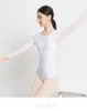 Stage Wear Blanc / Noir Ballet Justaucorps Costume de pratique de danse adulte avec manches longues en maille Body de gymnastique pour femmes Costumes W22321