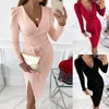 Casual Dresses Women Wrap Dress Spring Elegant Day Midi Sexig V Neck Robe 2023 Ladies Clothes Long Sleeve Bandage Split Belt