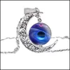 قلادة قلادة أزياء الكون الفضائي NEBA للنساء Galaxy Starry Sky Half Crescent Moon Sier Cains Jewelry Drop Dropend Pendan OTKGF