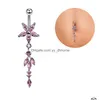 Umbigo sino botão anéis flor balançando barriga piercing umbigo aço inoxidável zircão sexy anel para mulheres meninas corpo jóias drop del dhi45