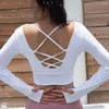 Active Shirts Long Sleeve T-shirt Women Sport Gym Wear Finger Cuff Yoga Crop Top Padded Push Up Fitness Bra Cross Back Sportswear