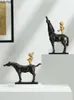 Decorative Figurines Objects & Resin Human Sculpture Horse Simulation Animal Golden Man Child Abstract Handicraft Decoration Modern Home Acc