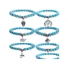 Bracciale con ciondoli gufo turchese con perline Life Wisdom Tree Cross Elephant Ciondolo Stone Power Beads Stretch fatto a mano per uomo e donna Dro Dhtky