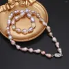 Chains Natural Irregular Rice Shape Pearl Necklace Cultured Freshwater Pink Purple Baroque Beads For Jewelry Women Gift Party