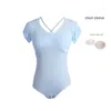 Stage Wear Balletto Body per donna Costume da ballo manica corta/lunga maglia giuntura ginnastica per adulti rosa blu