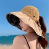 Brede rand hoeden dames hoed boog-knoop ontwerp polyester outdoor outbescherming vizier caps cadeau opvallende visser voor zee voor zee