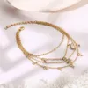 Anklets VKEM Multilayer Star Moon Anklet Foot Chain Summer Bracelet Tassel Crystal Pendant Charm Sandals Barefoot Beach Bridal Jewe