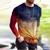 Erkek Tişörtler XS-6XL Artı Boyut Erkek Giyim Moda T-Shirts Sonbahar Uzun Kollu Boya Gradyan Sokak Tee 3D Baskı Büyük boy erkek üstleri 230203