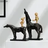 Decorative Figurines Objects & Resin Human Sculpture Horse Simulation Animal Golden Man Child Abstract Handicraft Decoration Modern Home Acc