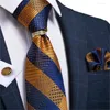 Bow Ties Fashion Striped Tie for Men Gold Blue Silk Wedding Hanky ​​Cufflink Gift Set Dibangu Novely Design Business Party MJ-7329