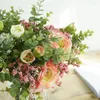 Decorative Flowers Artificial Rose Gypsophila Eucalyptus Bouquet For Wedding Decoration Holding Home Decor Fake Flower Pograph