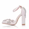 Chaussures habillées 2022 talon épais chaussures à bout pointu grande taille sandales à talons épais femmes strass chaussures de mariage femmes chaussures de mariage blanches perceuse G230130