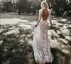 Vintage Lace Mermaid Wedding Dresses Long Sleeves Backless High Neck Nude Lining Boho Rustic Bridal Gown Sexy Summer Autumn Bride Vestido De Novia Robe Mariage