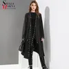 Women's Jackets Korean Woman Solid Black Unique Cape Style Jacket Open Design Big Size Long Tape Metal Holes Ladies Loose Cloak 3843