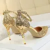 Elbise ayakkabıları kadınlar düşük topuklu sandalet 7.5cm 9.5cm yükseklikte topuklu ayakkabılar düğün gelin partisi etkinlik topuk ayak bileği kayış stiletto parıltı G230130