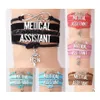 Bracelets de charme Assistente de assistente m￩dica RN Letra Braided Rope Wrap Bangla