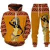 Erkek Trailtsits Komik Afrikalı Kadın Baskı Hoodie/Suit Dashiki Etnik Tarz Erkek/Kadın Pullover Sweatshirt Set Sıradan Çift Street Giyim Takip 230204