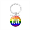 Nyckelringar mode gay lesbisk stolthet skylt nyckelringar f￶r kvinnor m￤n regnb￥ge f￤rg glas ￤delsten charm kedjor hbt smycken tillbeh￶r otxkl