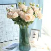 Decorative Flowers Simulation Peony Rose Bouquet Artificial Silk Green Plants Wedding Home Garden Party Decoration Crafts Pink White Roses