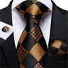 Bow Ties Fashion Men binds Gold Black Plaid Silk Wedding For Hanky ​​Cufflink Set Dibangu Novel Design Business MJ-7328