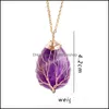 Pendant Necklaces Women Tree Of Life Necklace Natural Stone Pendants Gold Color Wire Wrap Gem Pink Quartz Tiger Eye Green Suspension Otkgu