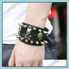 Charm Armbänder Punk Einzigartige Rock Spikes Niet Gothic Skeleton SKL Biker Breite Manschette Leder Armreif Geschenk Drop Lieferung Schmuck Otcqz