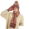 Şapkalar Eşarplar Eldivenler Setler Sonbahar Kış Kadınlar Örme Şapka Sıcak Beanie Kapaklar Scarf 3pcs/Set Damla Teslimat Moda Aksesuarları Şapkalar GL DH7FS