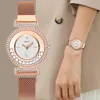 Zegarek Minimalistyczne różowe złoto ze stali nierdzewnej Watchy Watche Mash Magnet Buinty Ladies Rhinestone Woman Kwarc WatchWristWatches