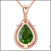 Pendant Necklaces Green Crystal Water Drop Stone Necklace For Women Rose Gold Pear Cz Zircon Wedding Choker Yydhhome Delivery Jewelr Dhxom