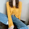 女性用セーター韓国のくぼみアウトシャツ女性夏カジュアル薄い長袖日焼け止めブラウス