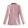 Y026 Feminino Ternos Blazers Jaqueta estilo luxo Elegante Textura Rosa Tweed Blazer Manga Comprida Bolsos Casacos Moda Feminina Streetwear Tops